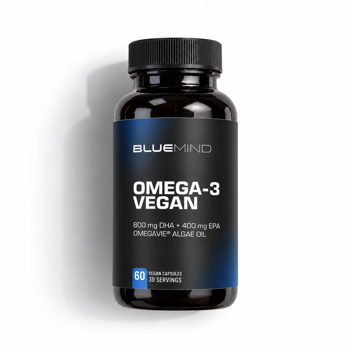 BLUEMIND Omega-3 vegan aus OmegaVie® Algenöl – Dose mit 60 veganen Kapseln, Vorderseite