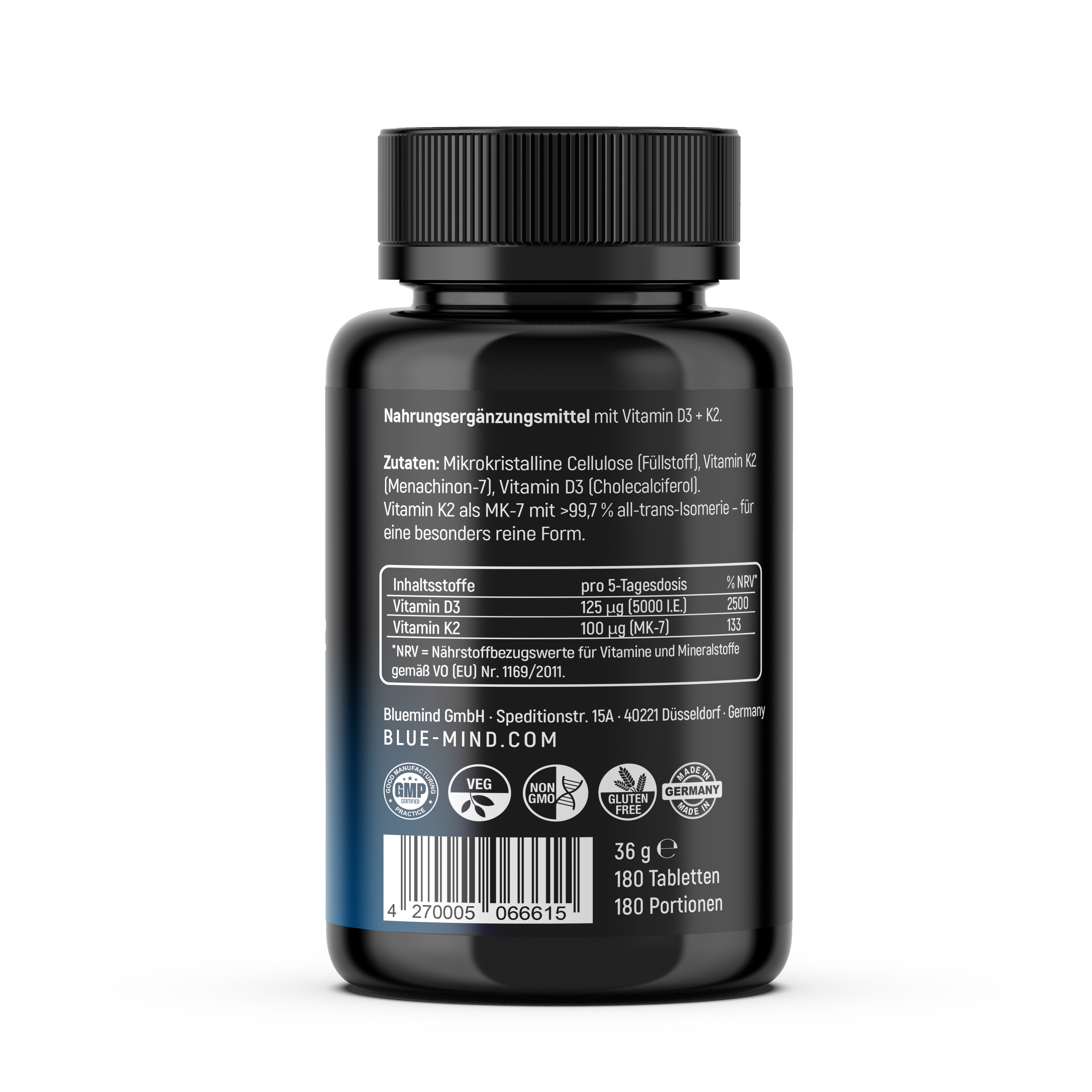 Vitamin D3 + K2 – 5.000 I.E. / 100 Mikrogramm | 180 Tabletten