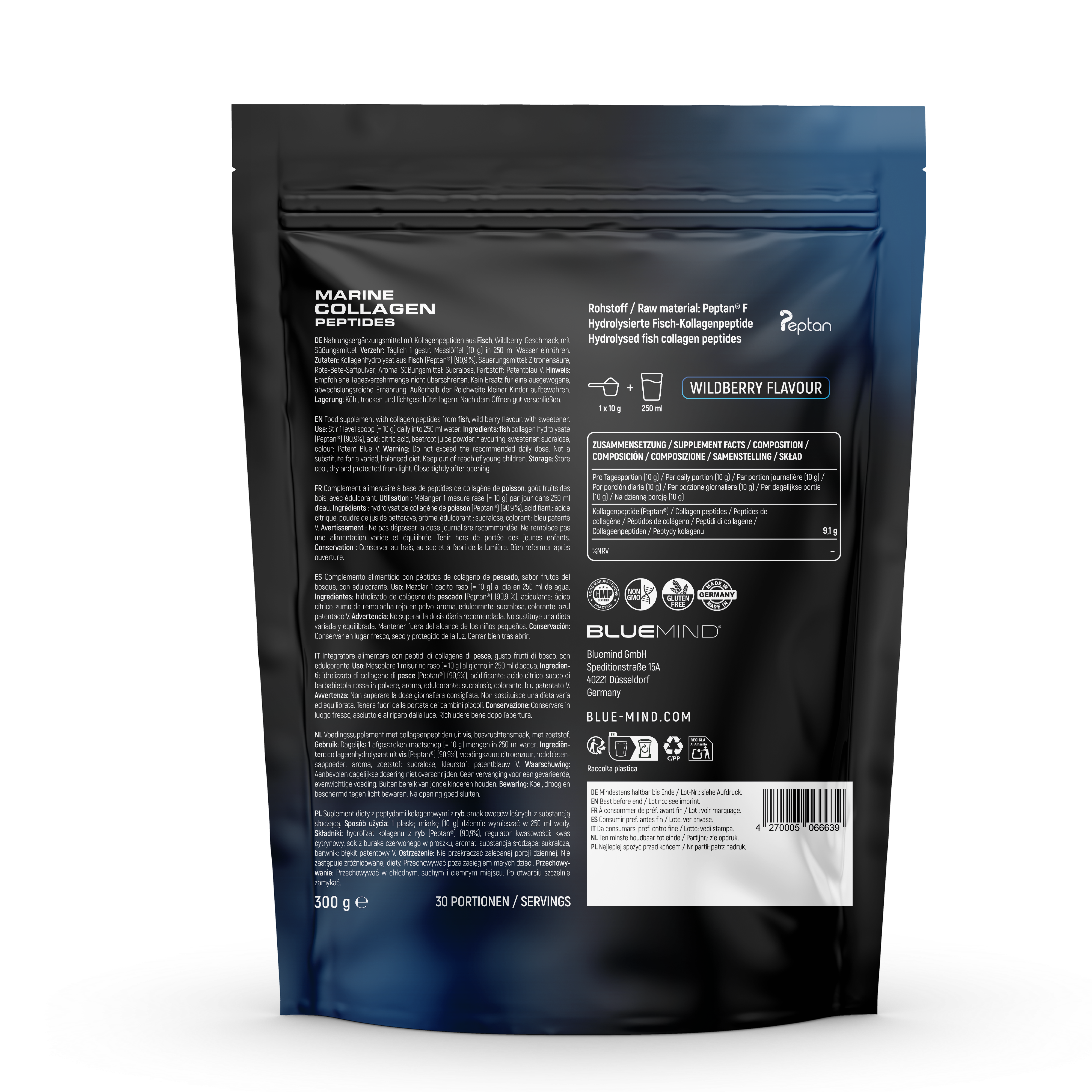 Marine Collagen Peptides – Peptan® F | 300 g Waldbeere