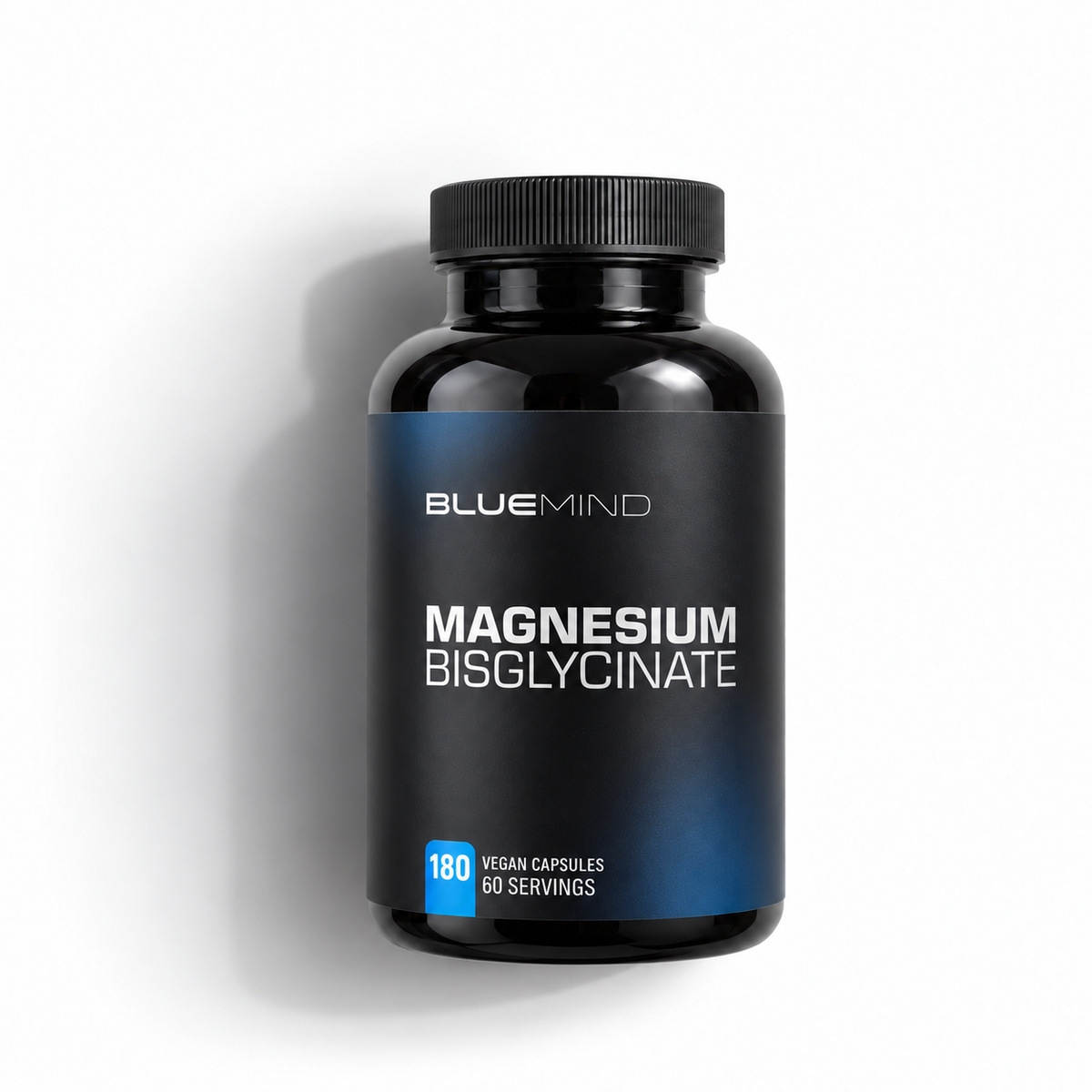 BLUEMIND Magnesium Bisglycinat – Dose mit 180 veganen Kapseln, Vorderseite mit Etikett